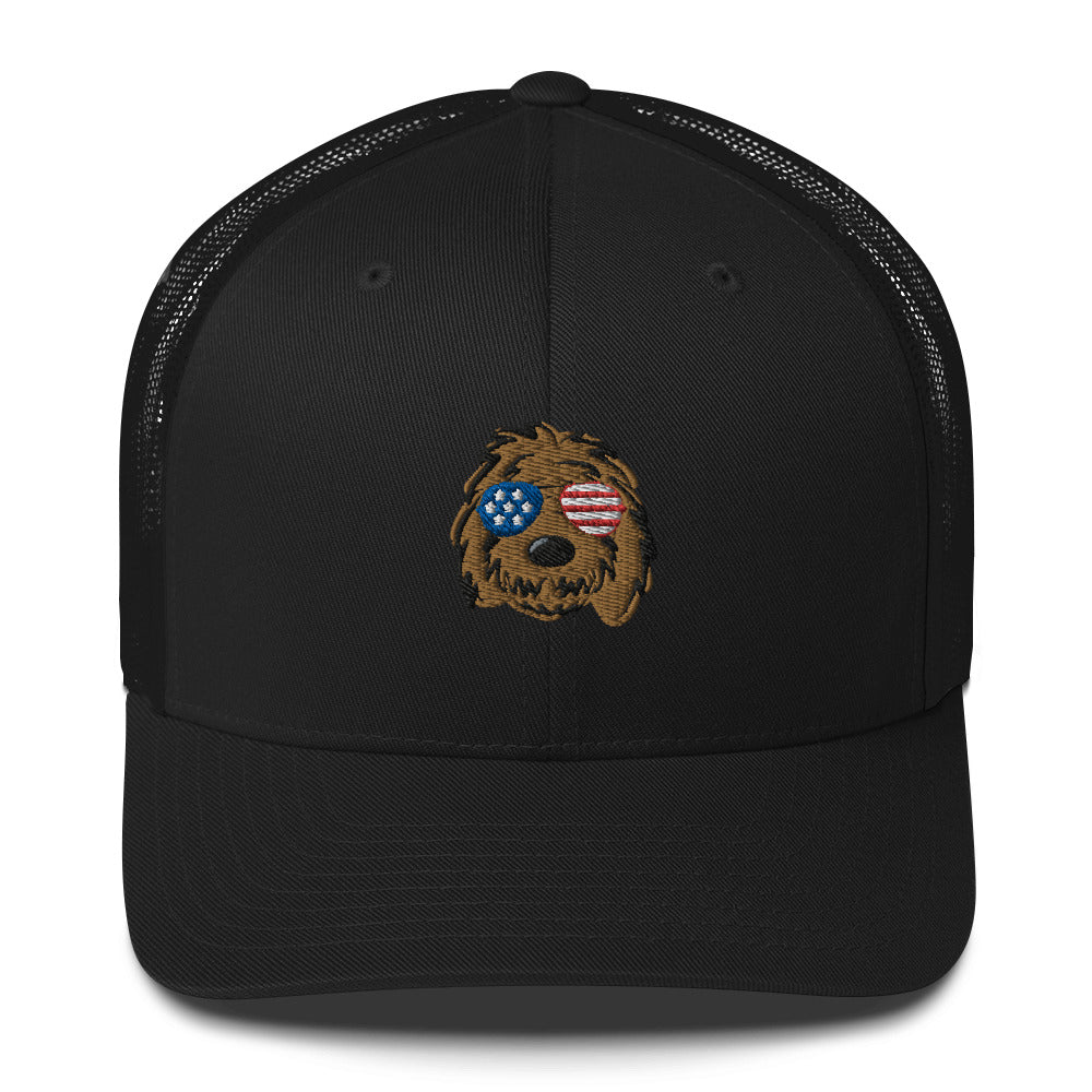 patriotic doodle sunglasses trucker hat
