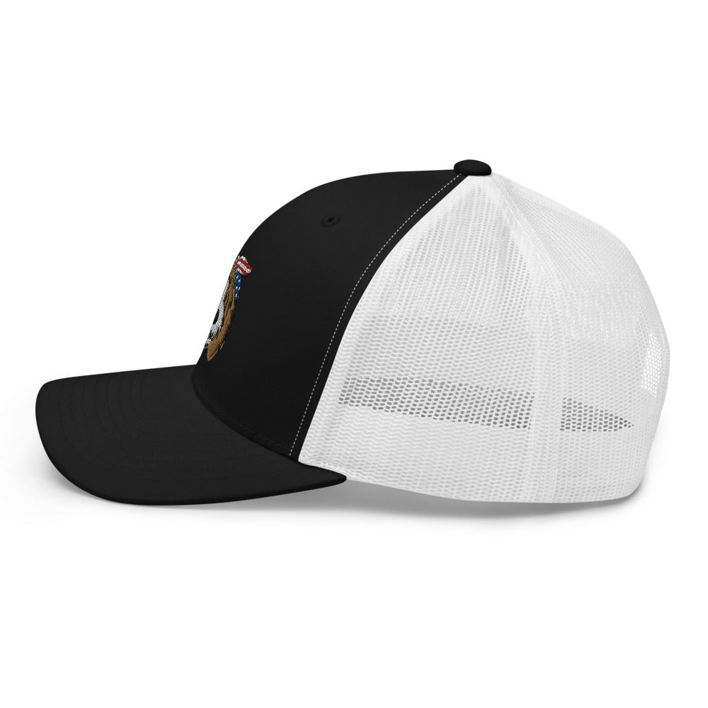 patriotic tuxedo doodle trucker hat