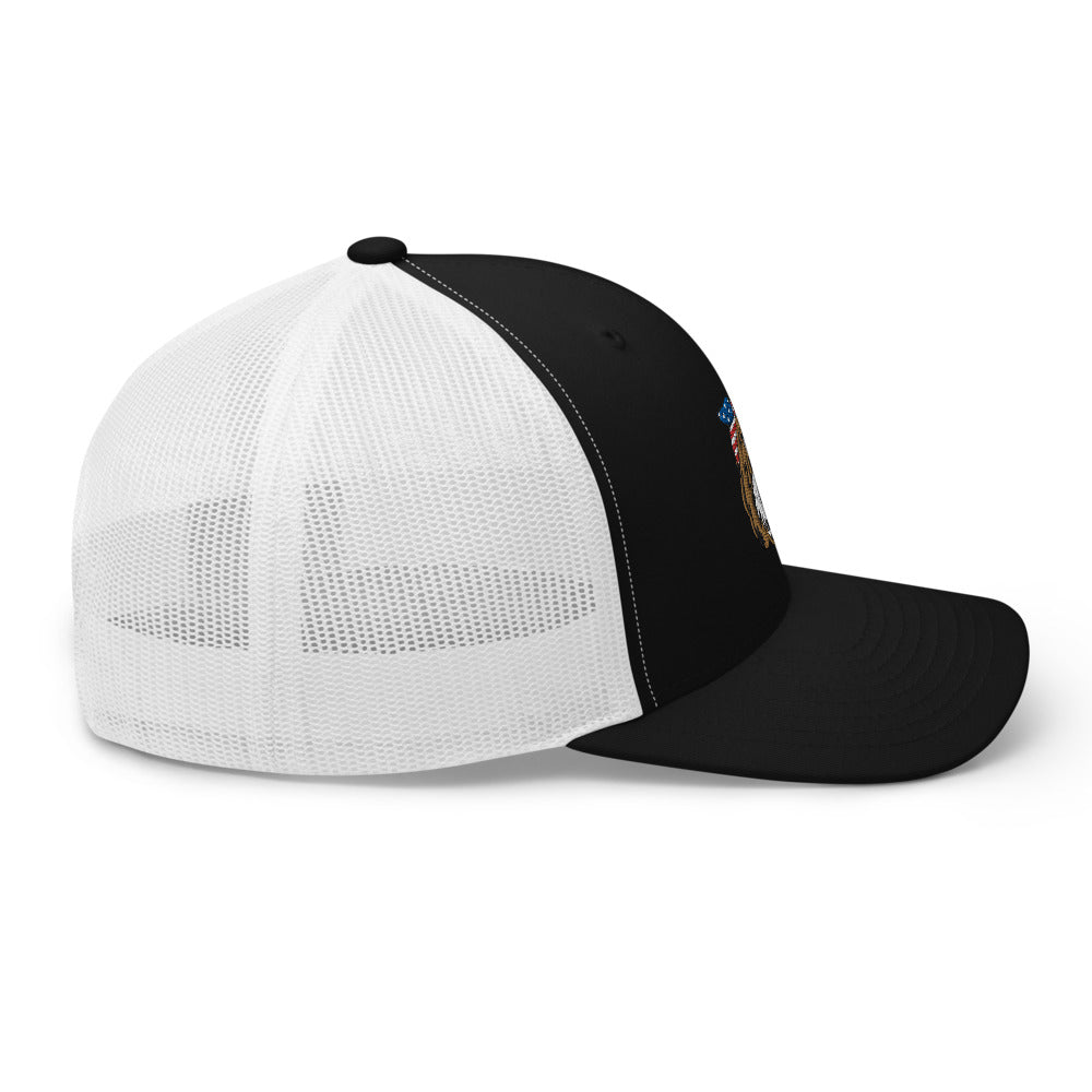 patriotic tuxedo doodle trucker hat