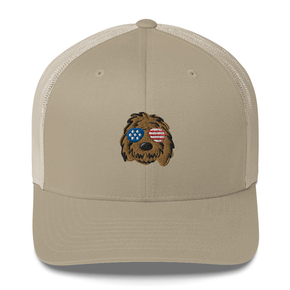 patriotic doodle sunglasses trucker hat