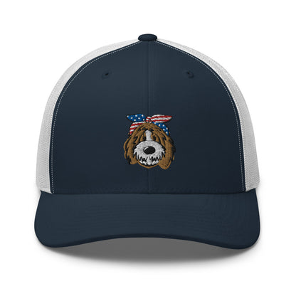 Patriotic Tuxedo Doodle Trucker Hat
