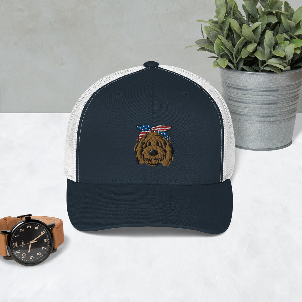 patriotic doodle headband trucker hat