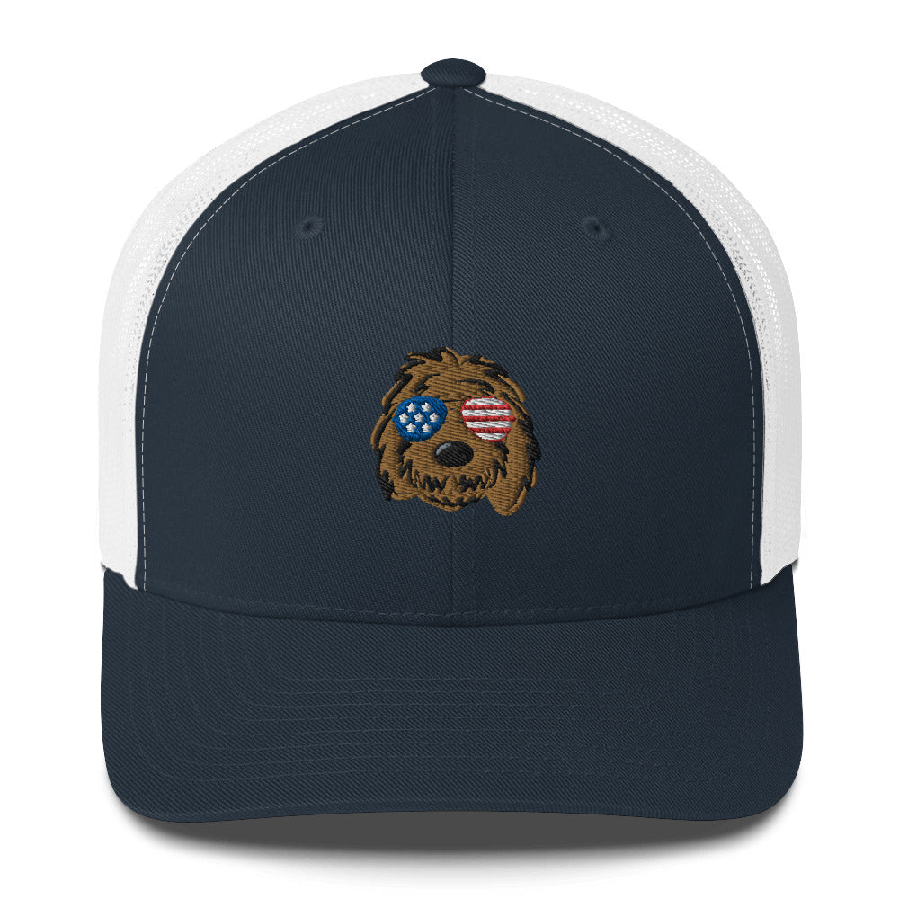 patriotic doodle sunglasses trucker hat