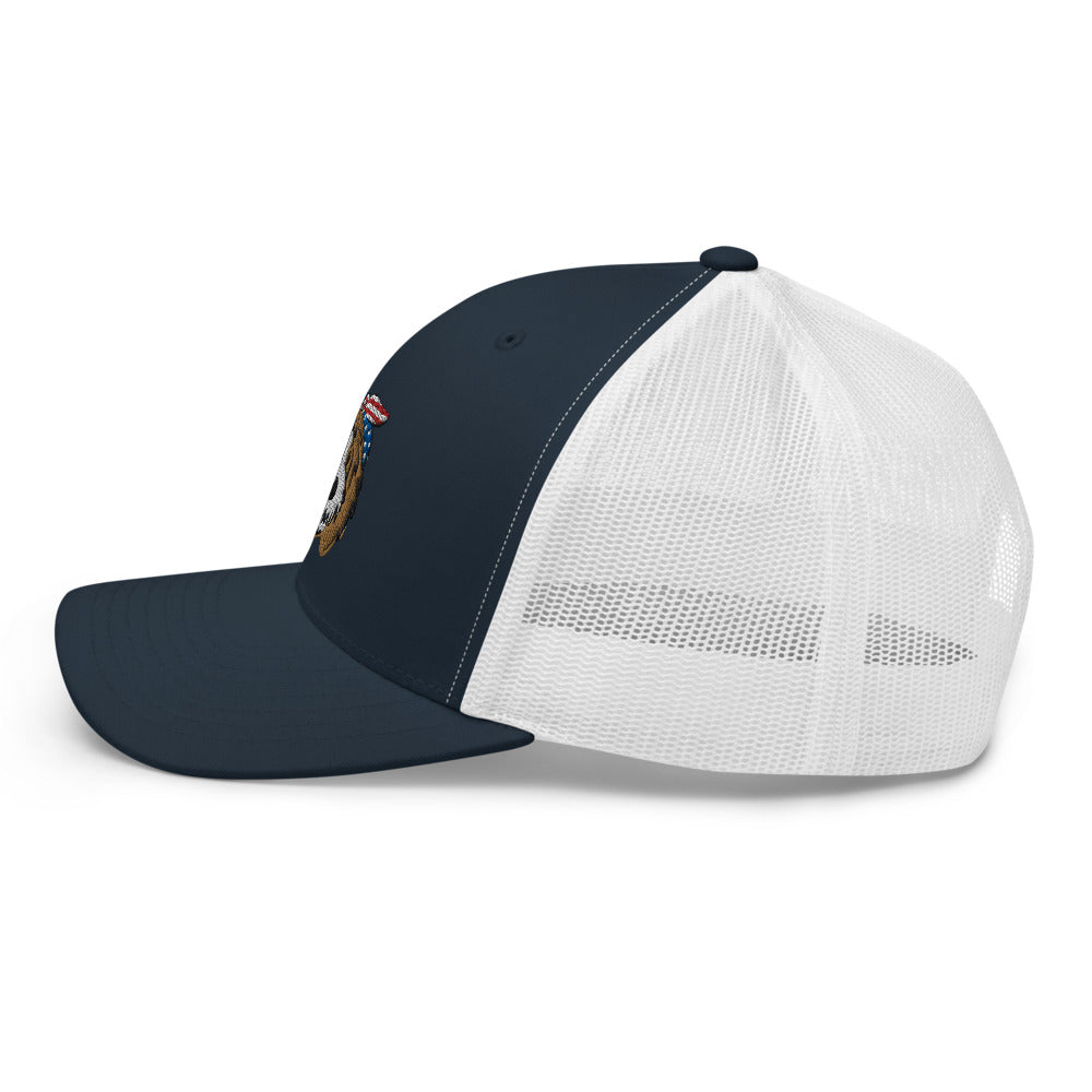 patriotic tuxedo doodle trucker hat