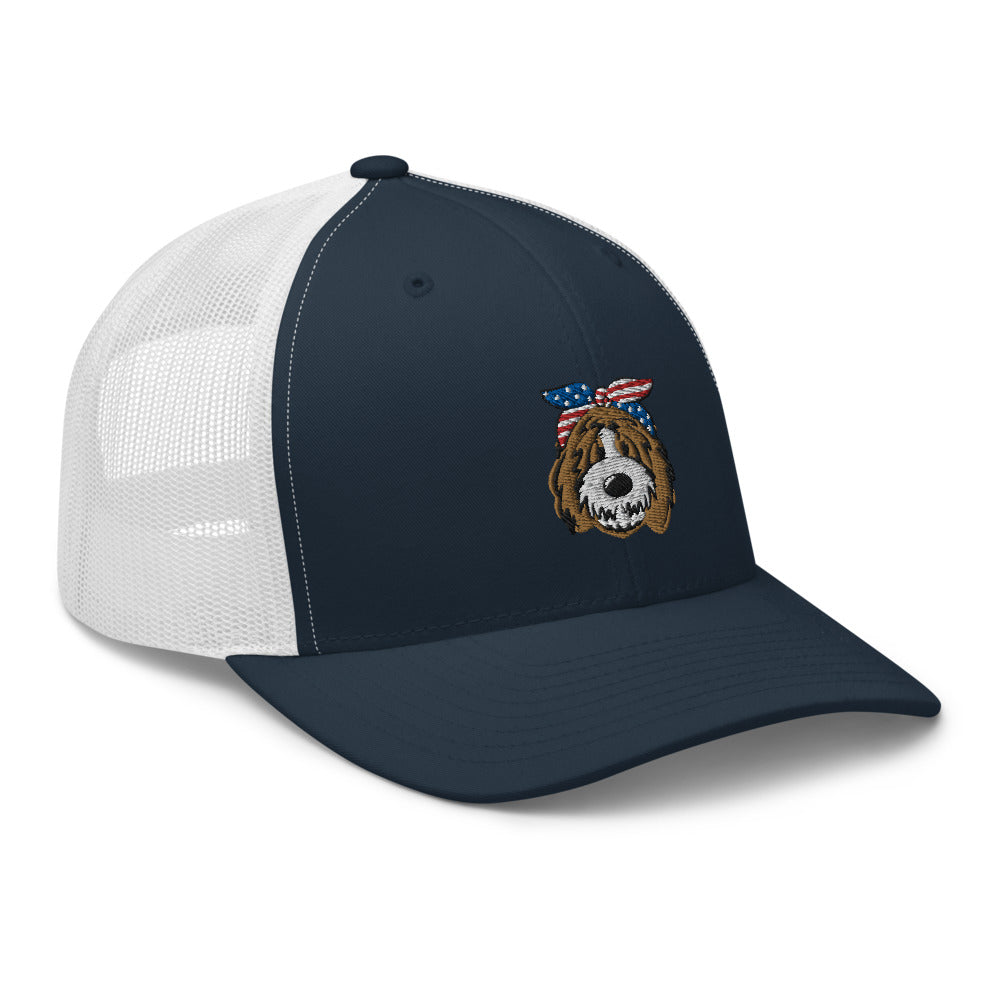 patriotic tuxedo doodle trucker hat
