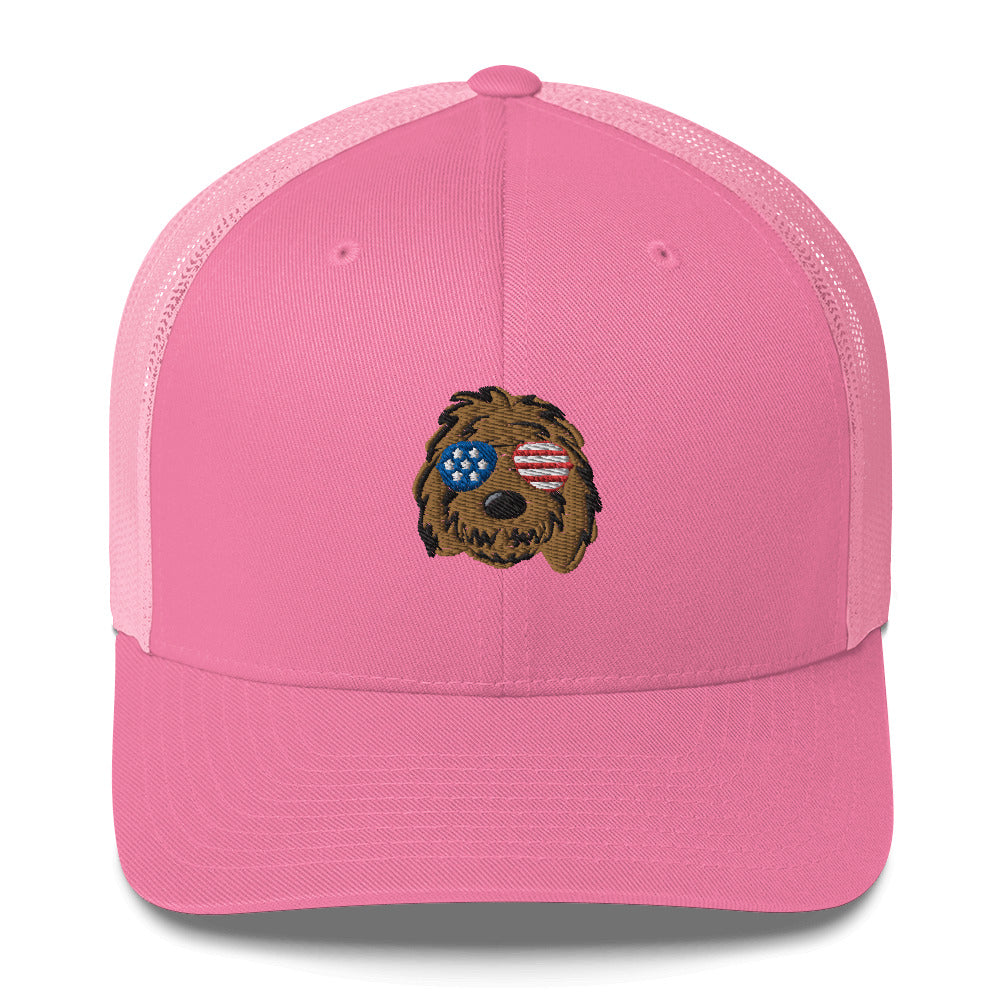 patriotic doodle sunglasses trucker hat