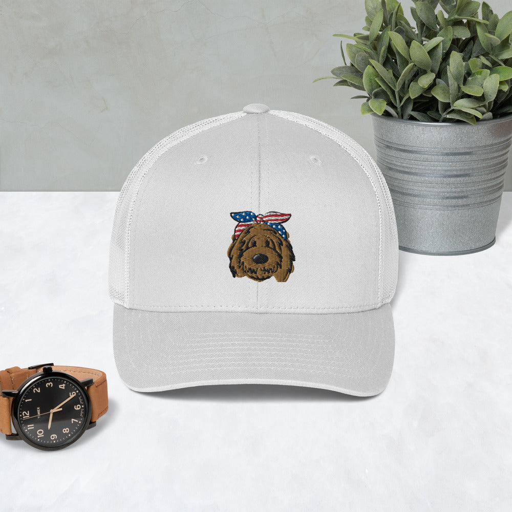 patriotic doodle headband trucker hat