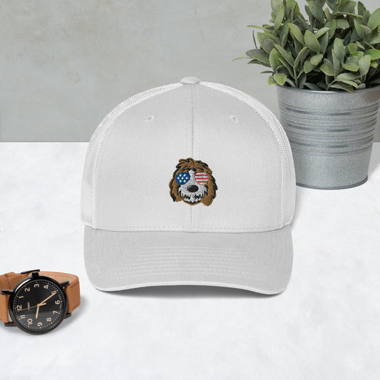 Patriotic Tuxedo Doodle Sunglasses Trucker Hat