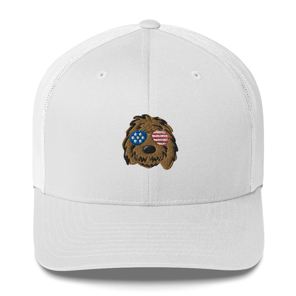 patriotic doodle sunglasses trucker hat