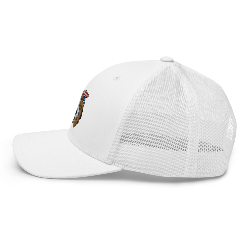 patriotic tuxedo doodle trucker hat