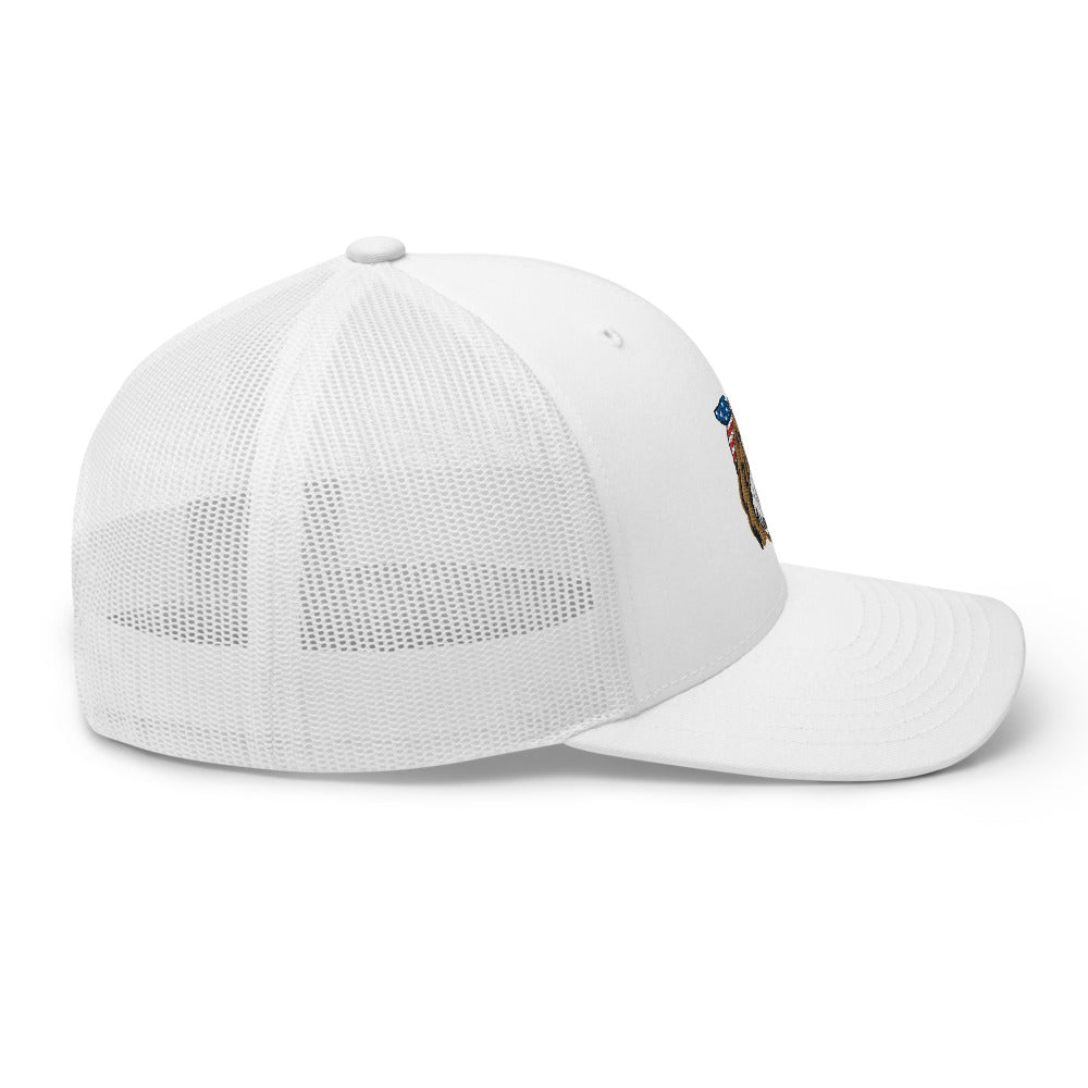 patriotic tuxedo doodle trucker hat
