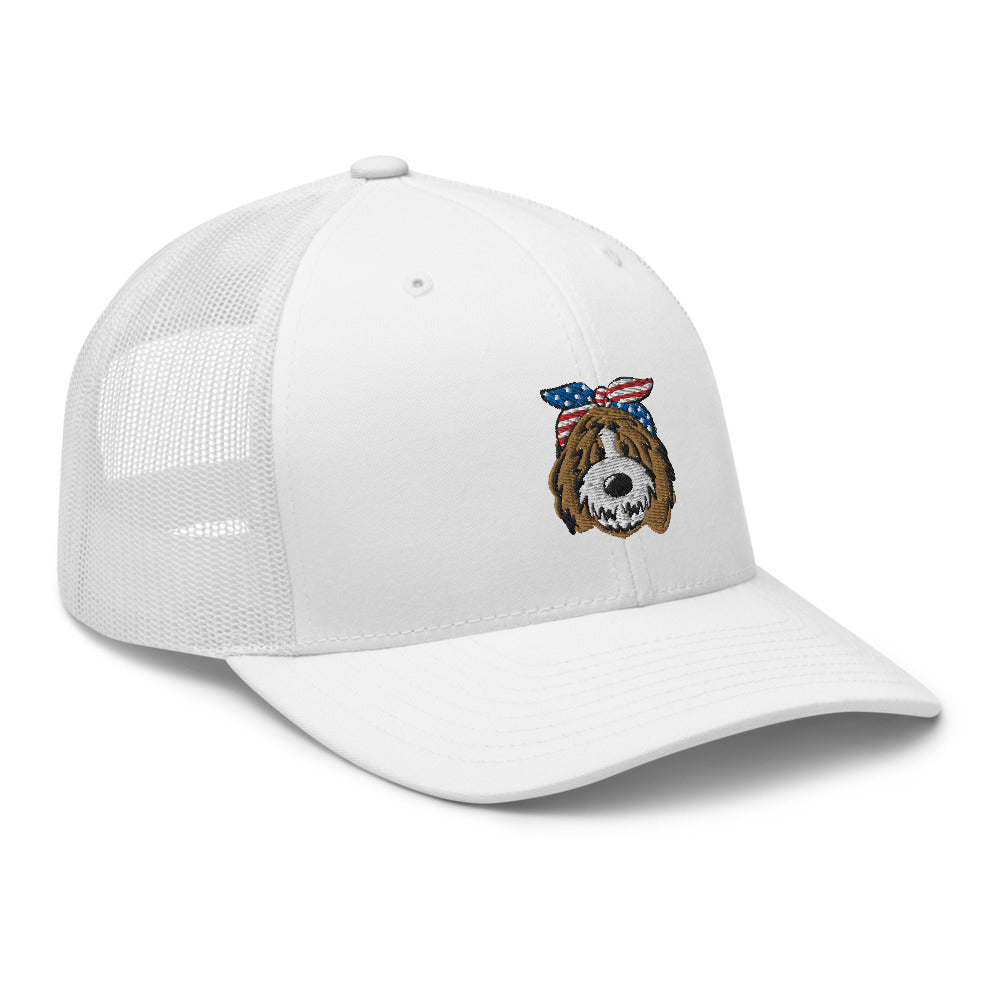 patriotic tuxedo doodle trucker hat